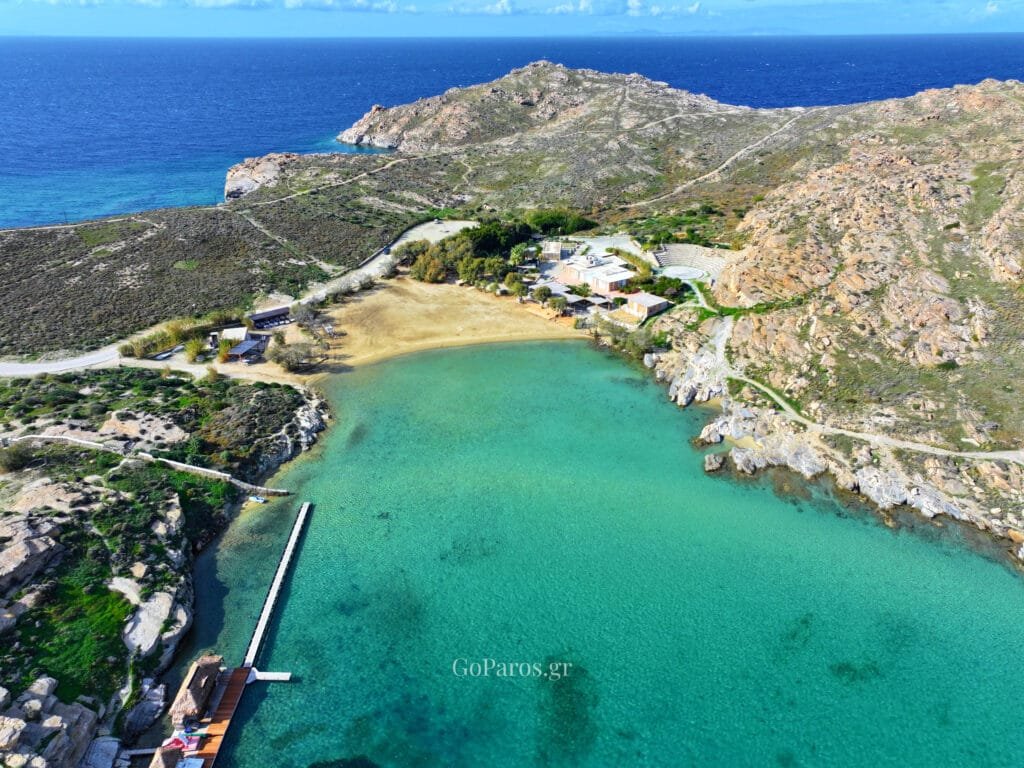 sandy shoreline and gentle waves at monastiri beach, paros