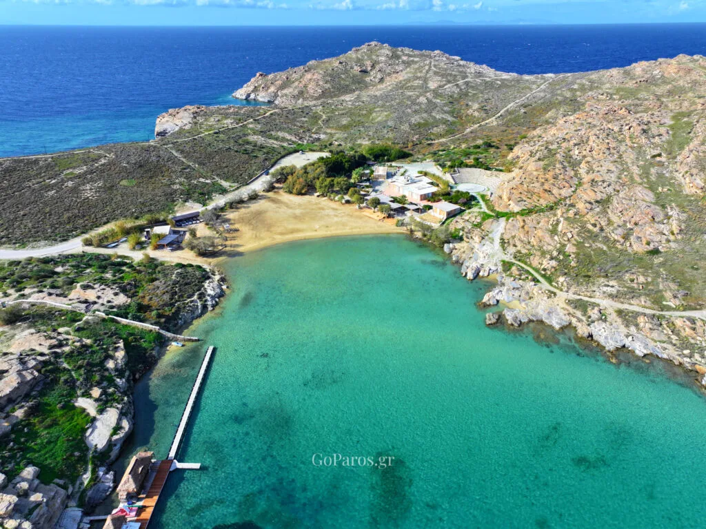sandy shoreline and gentle waves at monastiri beach, paros