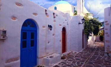 Parikia, Paros, small white chapel with blue dome
