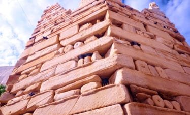 Parikia Venetian Castle (Kastro), Paros, stone tower close-up