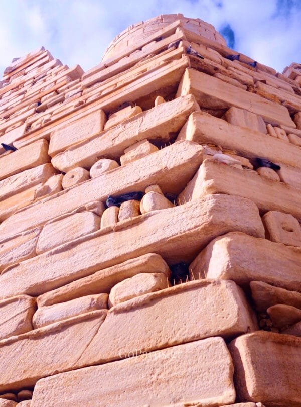 Parikia Venetian Castle (Kastro), Paros, stone tower close-up