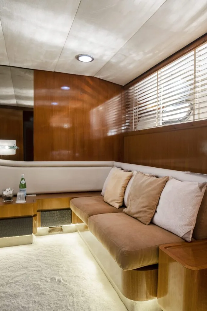Akhir 27 yacht interior, master cabin seating and details.