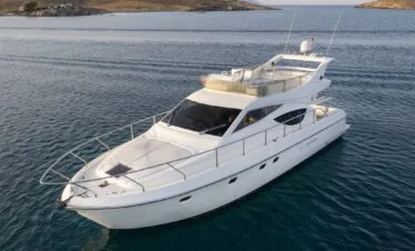 Ferretti 46 private yacht cruise in Paros, aerial exterior view.